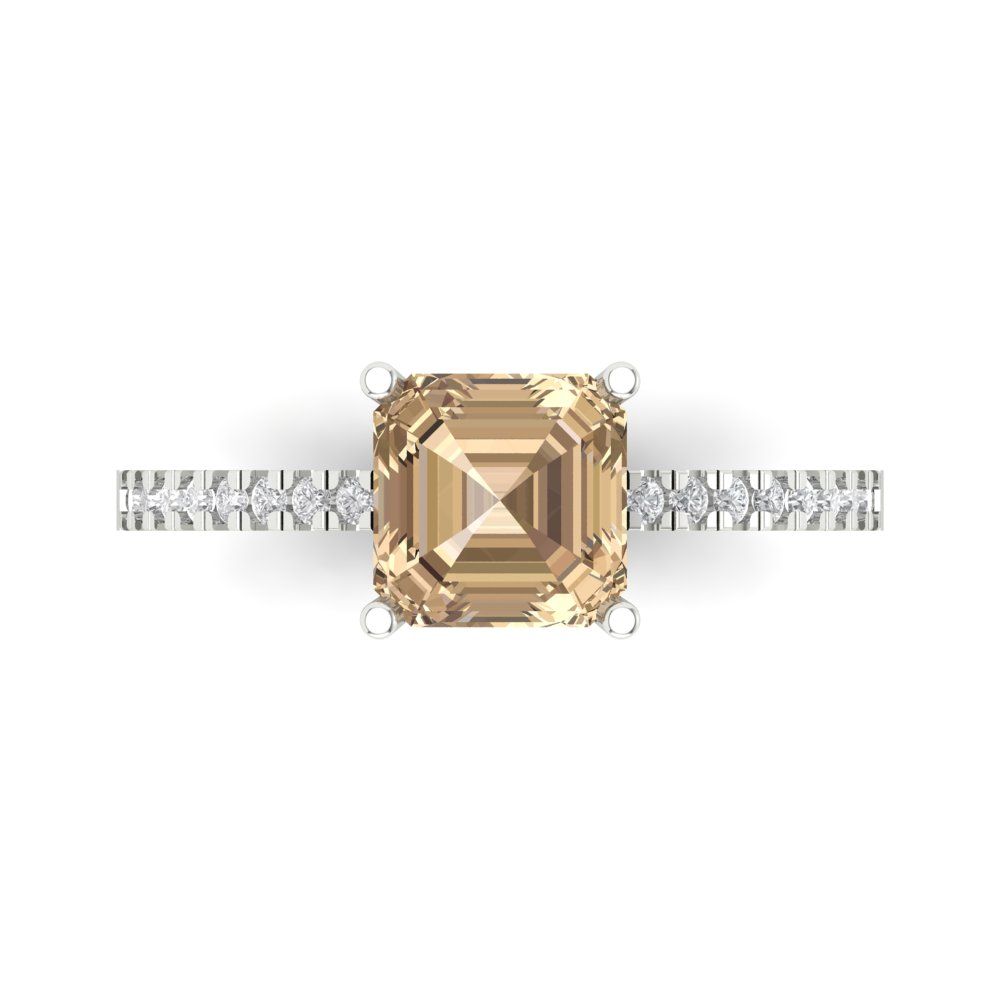 2.7 cttw Yellow Moissanite Solitaire with Zirconia Simulated Diamond Accents Engagement Ring - Solid White Gold (VVS1, Asscher Cut,6.5mm)