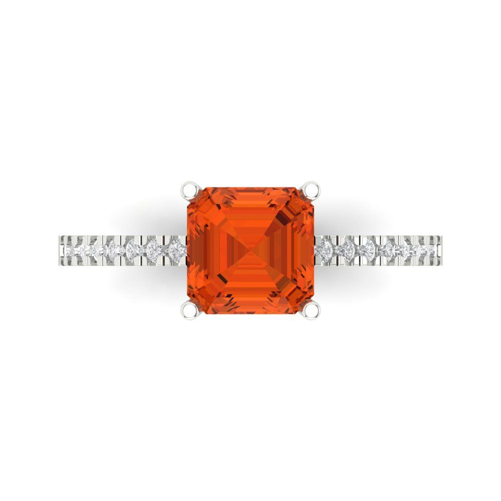 2.7 cttw Zirconia Simulated Red Diamond Solitaire with Zirconia Simulated Diamond Accents Engagement Ring - Solid White Gold (VVS1, Asscher Cut,6.5mm)