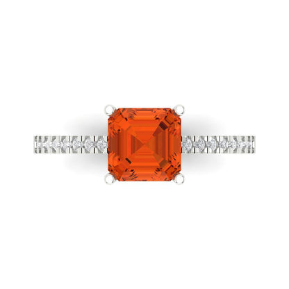 2.7 cttw Zirconia Simulated Red Diamond Solitaire with Zirconia Simulated Diamond Accents Engagement Ring - Solid White Gold (VVS1, Asscher Cut,6.5mm)