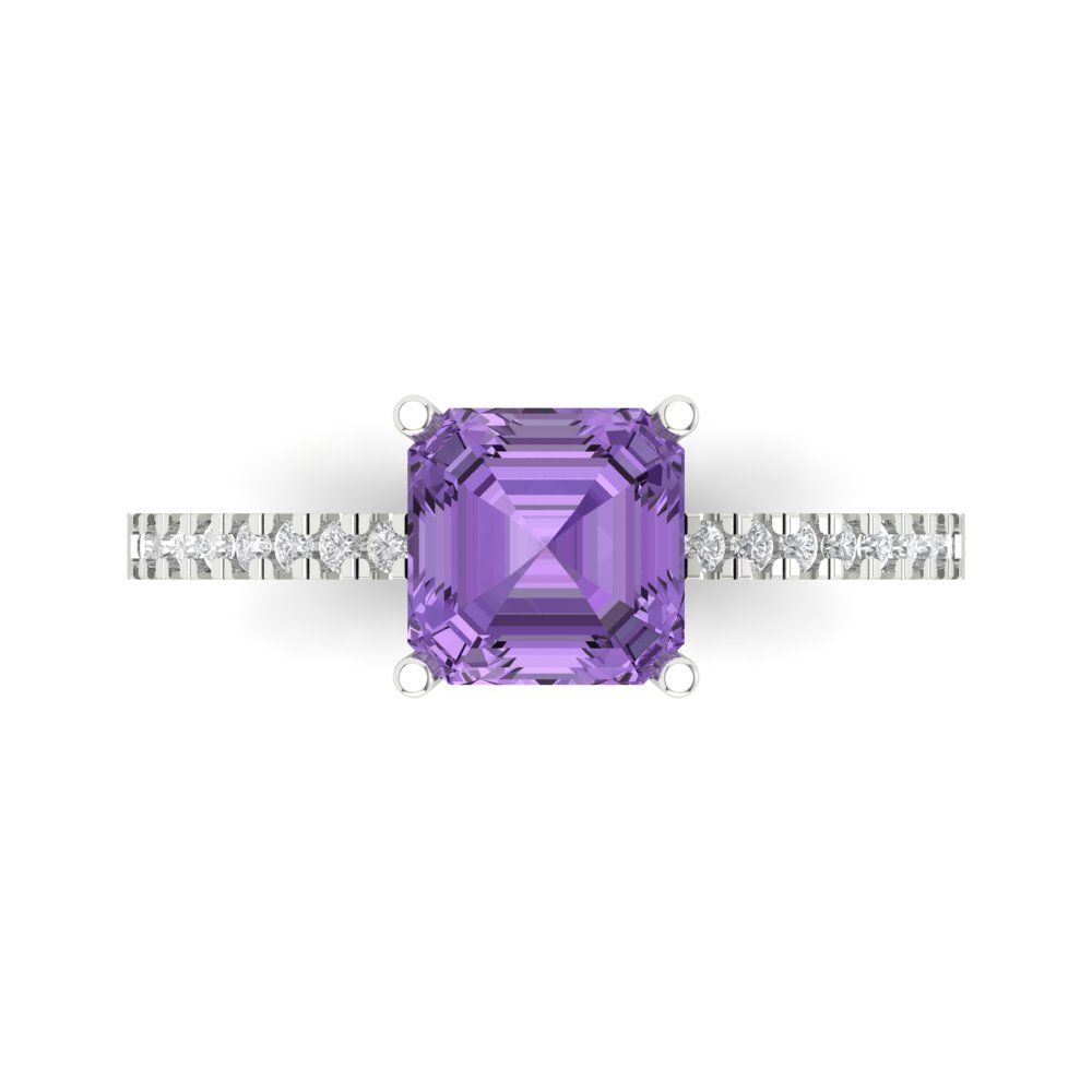 2.7 cttw Simulated Alexandrite Solitaire with Zirconia Simulated Diamond Accents Engagement Ring - Solid White Gold (VVS1, Asscher Cut,6.5mm)
