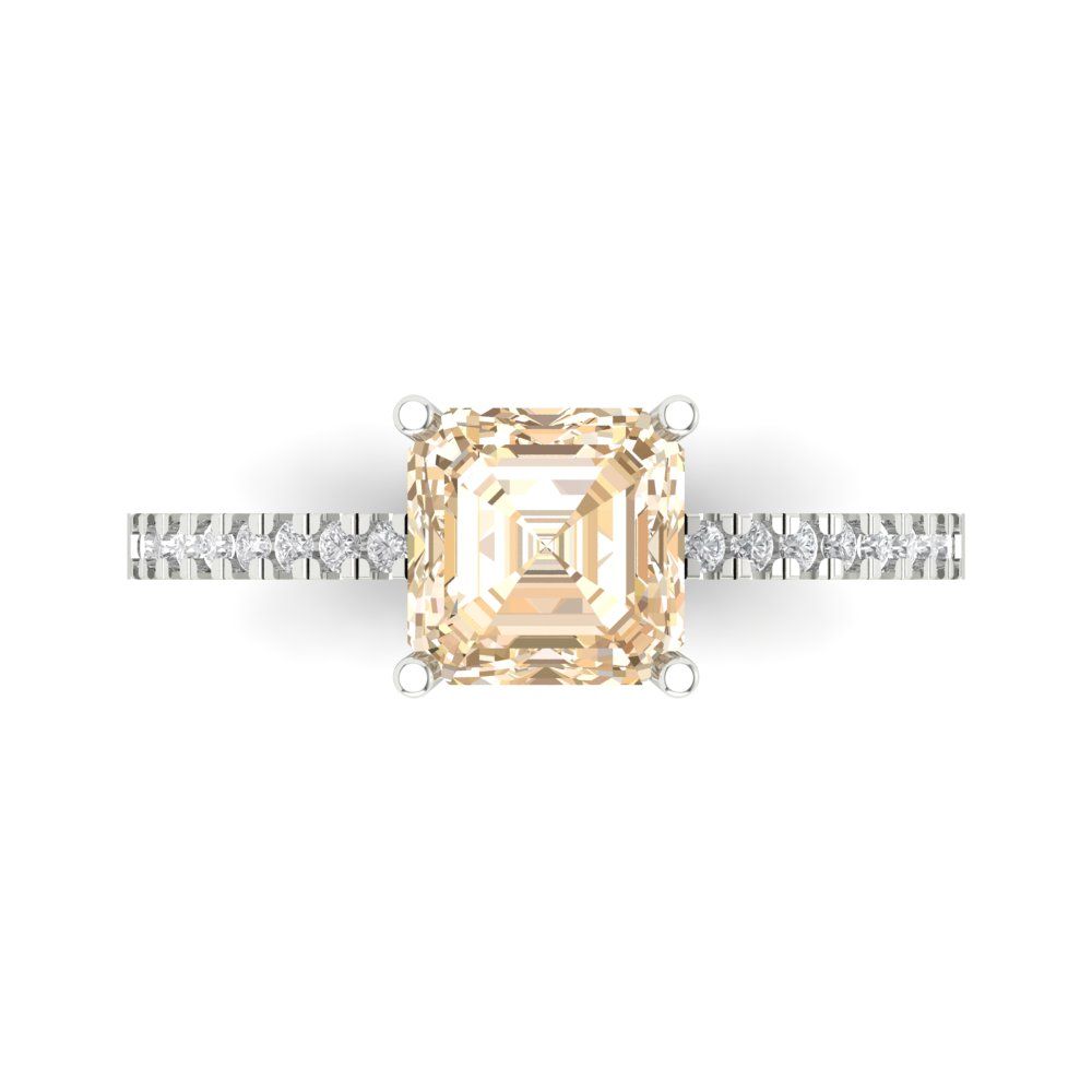 2.7 cttw Natural Morganite Solitaire with Zirconia Simulated Diamond Accents Engagement Ring - Solid White Gold (VVS1, Asscher Cut,6.5mm)
