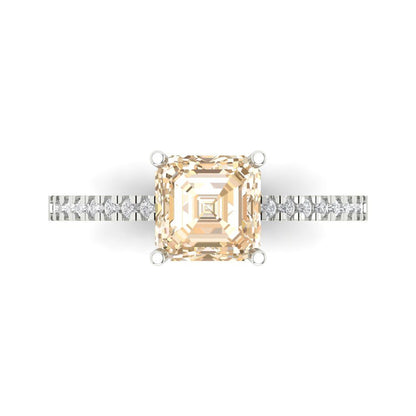 2.7 cttw Natural Morganite Solitaire with Zirconia Simulated Diamond Accents Engagement Ring - Solid White Gold (VVS1, Asscher Cut,6.5mm)