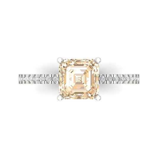 2.7 cttw Natural Morganite Solitaire with Zirconia Simulated Diamond Accents Engagement Ring - Solid White Gold (VVS1, Asscher Cut,6.5mm)