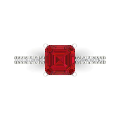 2.7 cttw Simulated Pink Tourmaline Solitaire with Zirconia Simulated Diamond Accents Engagement Ring - Solid White Gold (VVS1, Asscher Cut,6.5mm)