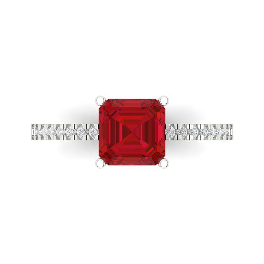 2.7 cttw Simulated Pink Tourmaline Solitaire with Zirconia Simulated Diamond Accents Engagement Ring - Solid White Gold (VVS1, Asscher Cut,6.5mm)