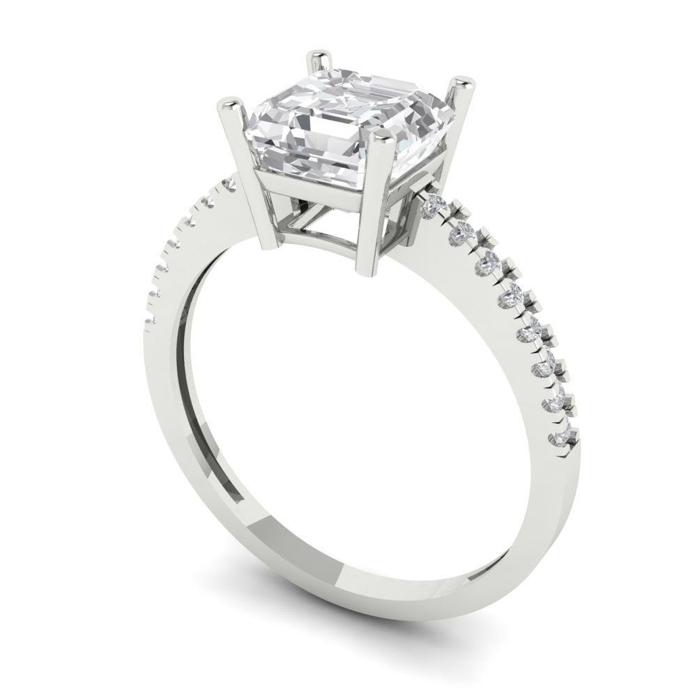 2.7 cttw Moissanite Solitaire with Zirconia Simulated Diamond Accents Engagement Ring - Solid White Gold (VVS1, Asscher Cut,6.5mm)
