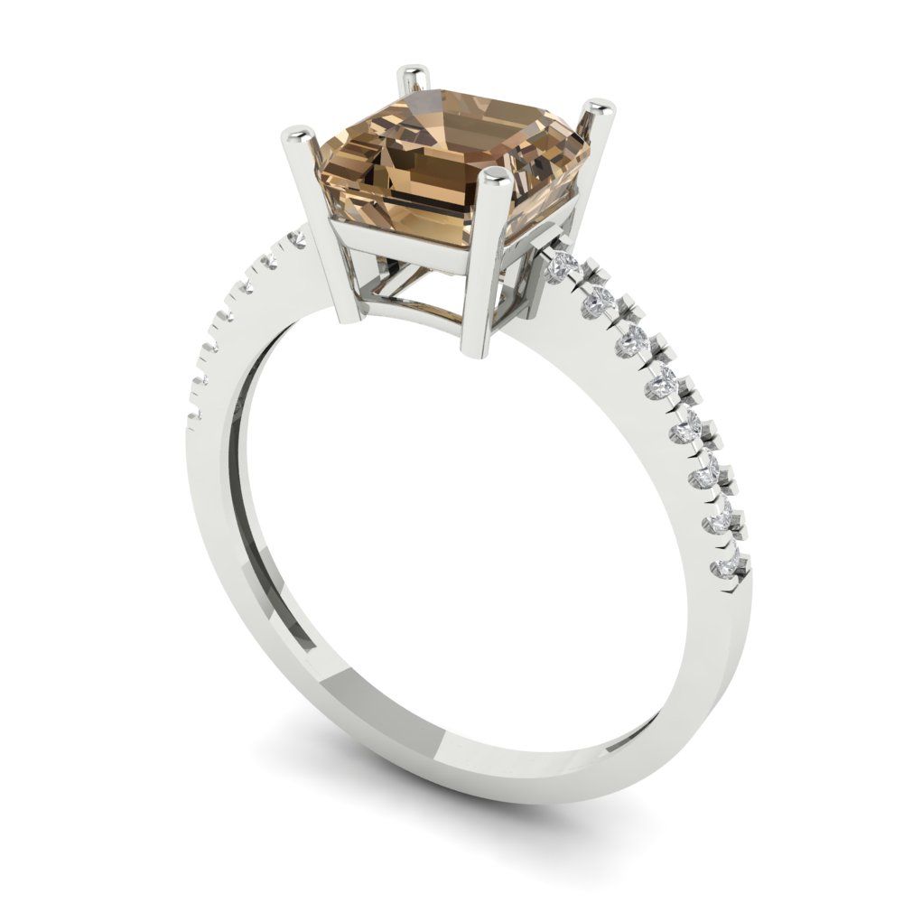 2.7 cttw Zirconia Simulated Champagne Diamond Solitaire with Zirconia Simulated Diamond Accents Engagement Ring - Solid White Gold (VVS1, Asscher Cut,6.5mm)