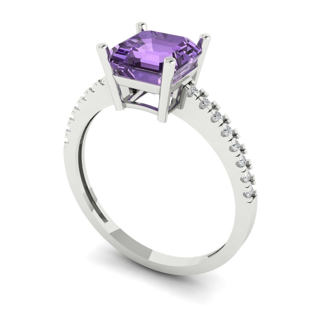 2.7 cttw Simulated Alexandrite Solitaire with Zirconia Simulated Diamond Accents Engagement Ring - Solid White Gold (VVS1, Asscher Cut,6.5mm)