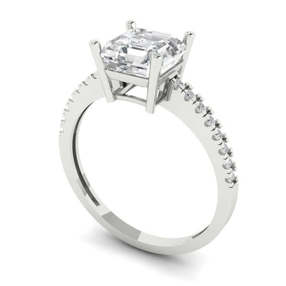 2.7 cttw White Sapphire Solitaire with Zirconia Simulated Diamond Accents Engagement Ring - Solid White Gold (VVS1, Asscher Cut,6.5mm)