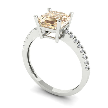 2.7 cttw Natural Morganite Solitaire with Zirconia Simulated Diamond Accents Engagement Ring - Solid White Gold (VVS1, Asscher Cut,6.5mm)