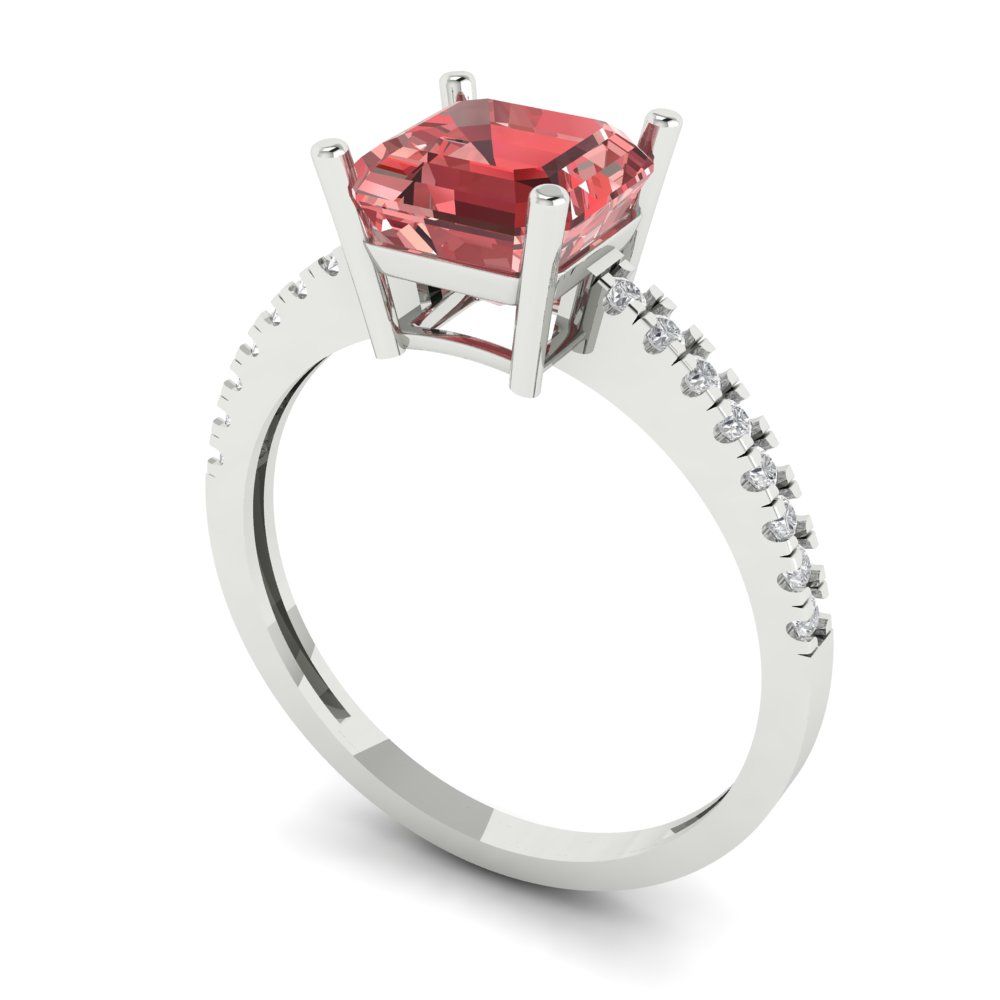 2.7 cttw Natural Garnet Solitaire with Zirconia Simulated Diamond Accents Engagement Ring - Solid White Gold (VVS1, Asscher Cut,6.5mm)