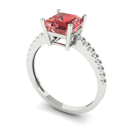 2.7 cttw Natural Garnet Solitaire with Zirconia Simulated Diamond Accents Engagement Ring - Solid White Gold (VVS1, Asscher Cut,6.5mm)