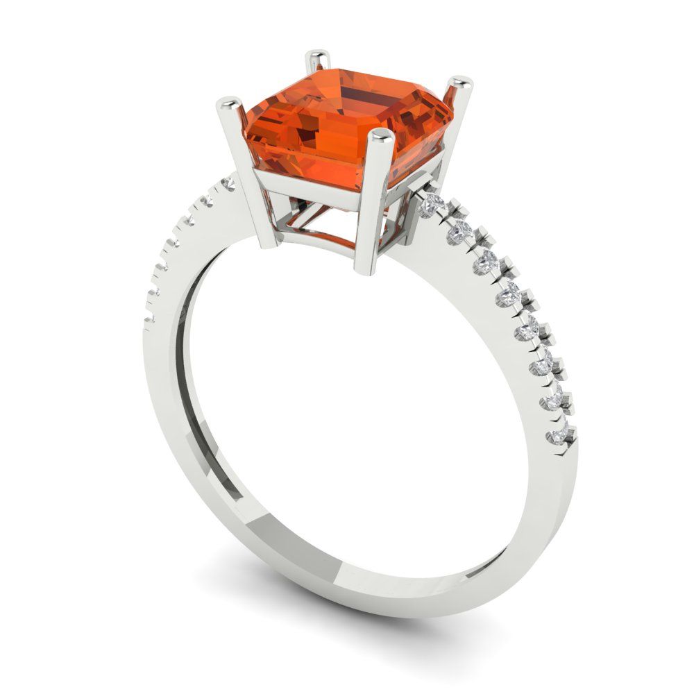 2.7 cttw Zirconia Simulated Red Diamond Solitaire with Zirconia Simulated Diamond Accents Engagement Ring - Solid White Gold (VVS1, Asscher Cut,6.5mm)