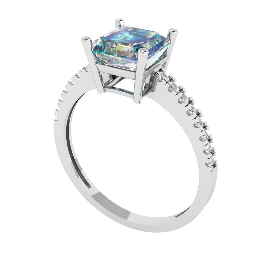 2.7 cttw Blue Moissanite Solitaire with Zirconia Simulated Diamond Accents Engagement Ring - Solid White Gold (VVS1, Asscher Cut,6.5mm)