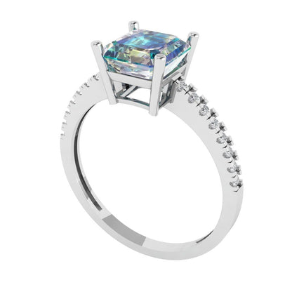 2.7 cttw Blue Moissanite Solitaire with Zirconia Simulated Diamond Accents Engagement Ring - Solid White Gold (VVS1, Asscher Cut,6.5mm)