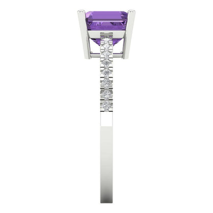 2.7 cttw Simulated Alexandrite Solitaire with Zirconia Simulated Diamond Accents Engagement Ring - Solid White Gold (VVS1, Asscher Cut,6.5mm)
