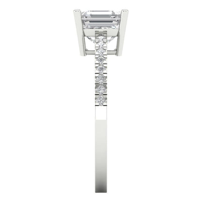 2.7 cttw Moissanite Solitaire with Zirconia Simulated Diamond Accents Engagement Ring - Solid White Gold (VVS1, Asscher Cut,6.5mm)