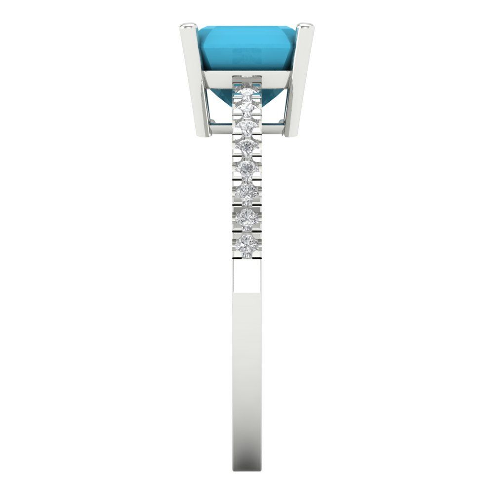 2.7 cttw Simulated Turquoise Solitaire with Zirconia Simulated Diamond Accents Engagement Ring - Solid White Gold (VVS1, Asscher Cut,6.5mm)