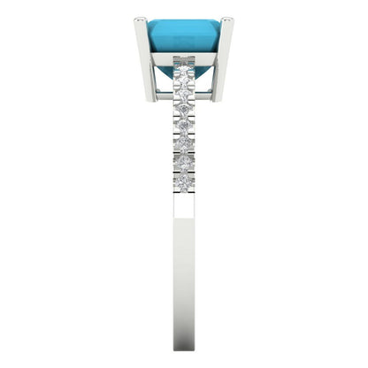 2.7 cttw Simulated Turquoise Solitaire with Zirconia Simulated Diamond Accents Engagement Ring - Solid White Gold (VVS1, Asscher Cut,6.5mm)