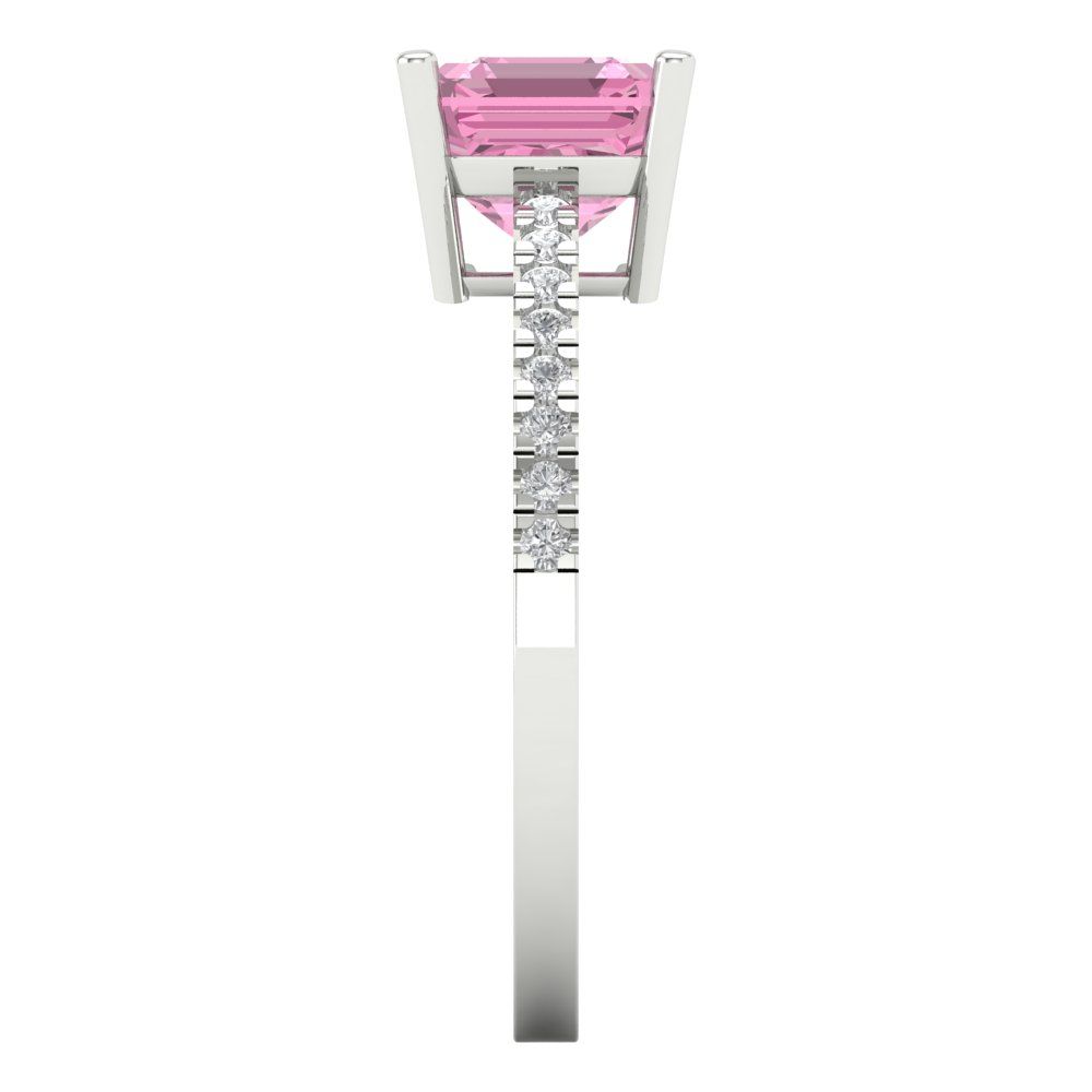 2.7 cttw Zirconia Simulated Pink Diamond Solitaire with Zirconia Simulated Diamond Accents Engagement Ring - Solid White Gold (VVS1, Asscher Cut,6.5mm)