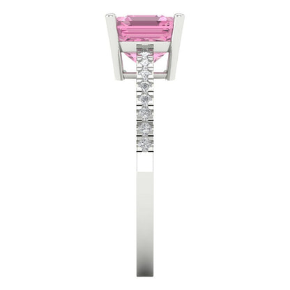 2.7 cttw Zirconia Simulated Pink Diamond Solitaire with Zirconia Simulated Diamond Accents Engagement Ring - Solid White Gold (VVS1, Asscher Cut,6.5mm)