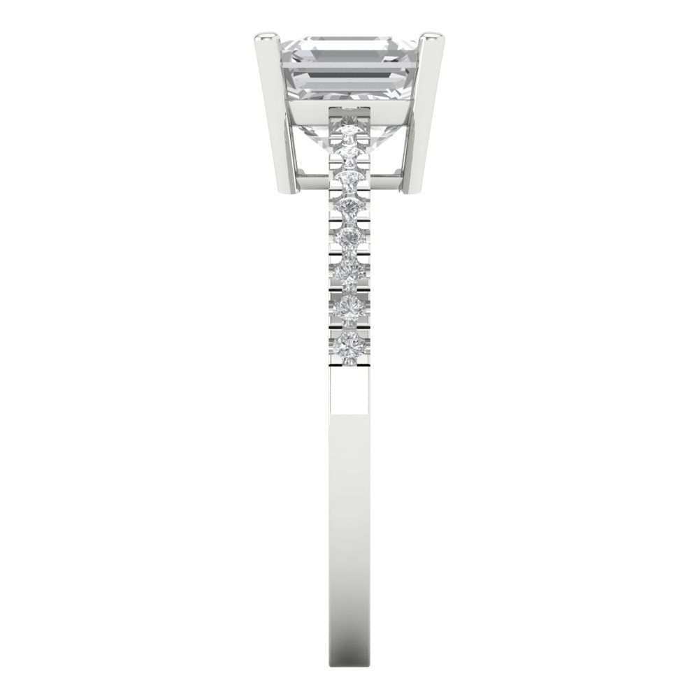 2.7 cttw White Sapphire Solitaire with Zirconia Simulated Diamond Accents Engagement Ring - Solid White Gold (VVS1, Asscher Cut,6.5mm)