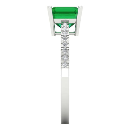 2.7 cttw Simulated Emerald Solitaire with Zirconia Simulated Diamond Accents Engagement Ring - Solid White Gold (VVS1, Asscher Cut,6.5mm)