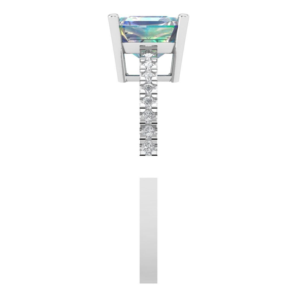 2.7 cttw Blue Moissanite Solitaire with Zirconia Simulated Diamond Accents Engagement Ring - Solid White Gold (VVS1, Asscher Cut,6.5mm)