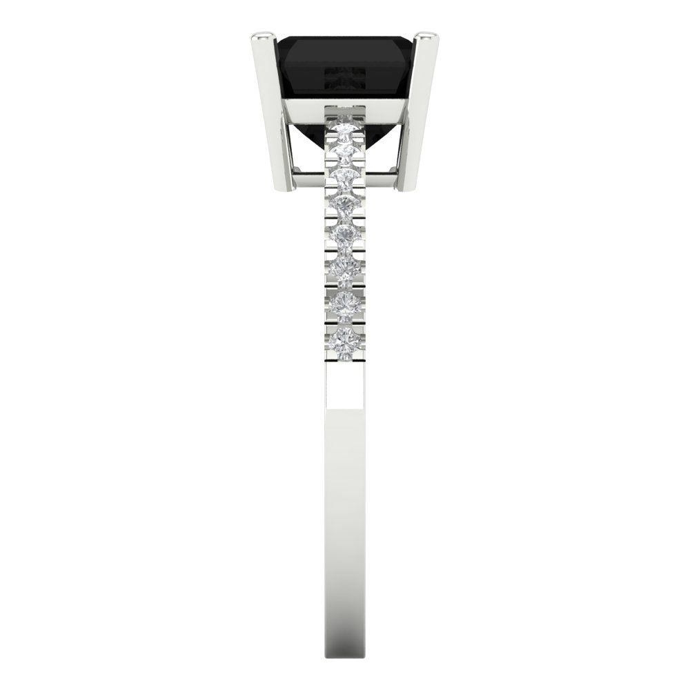 2.7 cttw Natural Onyx Solitaire with Zirconia Simulated Diamond Accents Engagement Ring - Solid White Gold (VVS1, Asscher Cut,6.5mm)