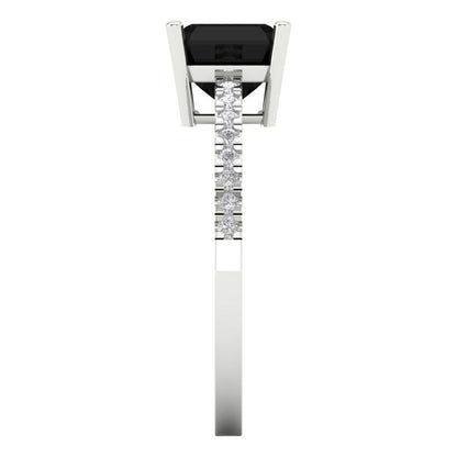 2.7 cttw Natural Onyx Solitaire with Zirconia Simulated Diamond Accents Engagement Ring - Solid White Gold (VVS1, Asscher Cut,6.5mm)