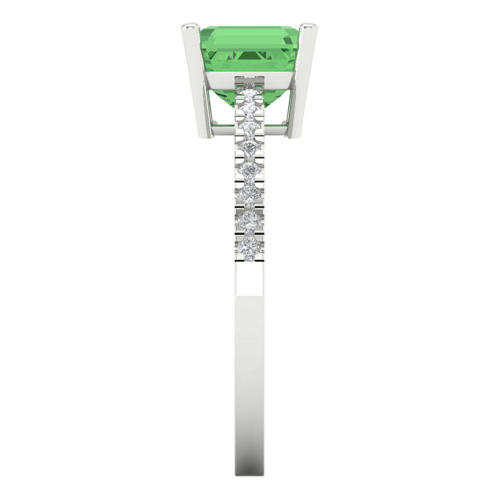2.7 cttw Zirconia Simulated Green Diamond Solitaire with Zirconia Simulated Diamond Accents Engagement Ring - Solid White Gold (VVS1, Asscher Cut,6.5mm)