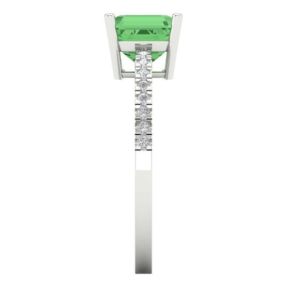 2.7 cttw Zirconia Simulated Green Diamond Solitaire with Zirconia Simulated Diamond Accents Engagement Ring - Solid White Gold (VVS1, Asscher Cut,6.5mm)