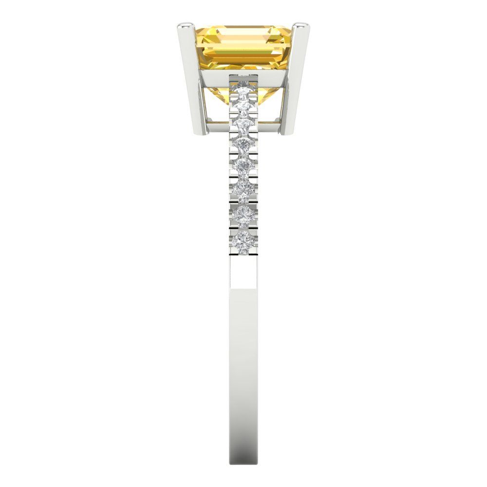2.7 cttw Natural Citrine Solitaire with Zirconia Simulated Diamond Accents Engagement Ring - Solid White Gold (VVS1, Asscher Cut,6.5mm)