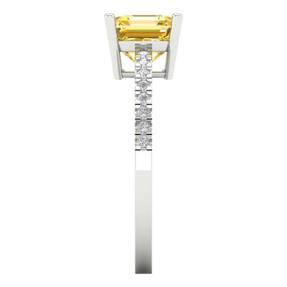 2.7 cttw Natural Citrine Solitaire with Zirconia Simulated Diamond Accents Engagement Ring - Solid White Gold (VVS1, Asscher Cut,6.5mm)
