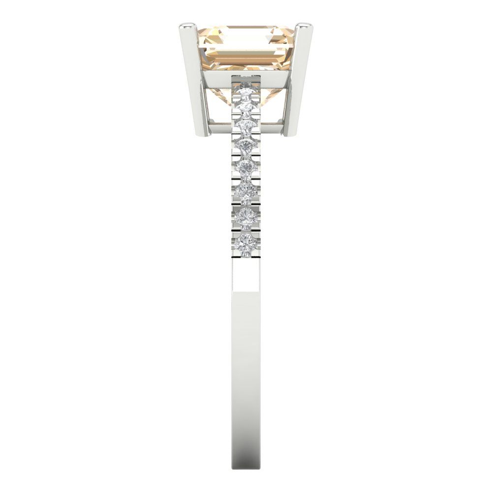 2.7 cttw Natural Morganite Solitaire with Zirconia Simulated Diamond Accents Engagement Ring - Solid White Gold (VVS1, Asscher Cut,6.5mm)