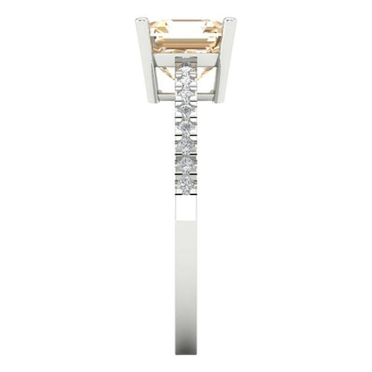 2.7 cttw Natural Morganite Solitaire with Zirconia Simulated Diamond Accents Engagement Ring - Solid White Gold (VVS1, Asscher Cut,6.5mm)