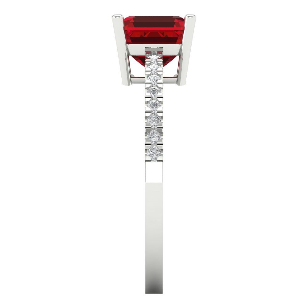 2.7 cttw Simulated Ruby Solitaire with Zirconia Simulated Diamond Accents Engagement Ring - Solid White Gold (VVS1, Asscher Cut,6.5mm)