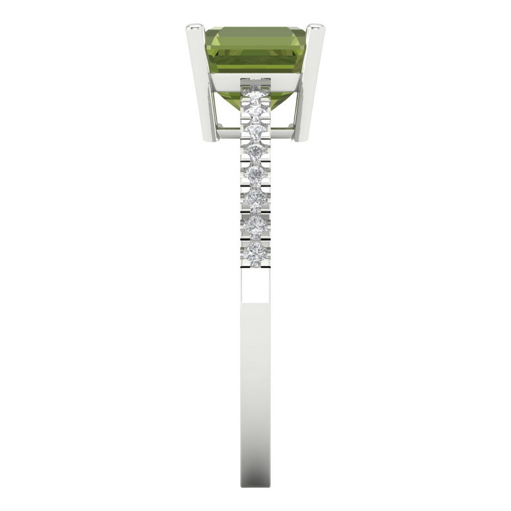 2.7 cttw Natural Peridot Solitaire with Zirconia Simulated Diamond Accents Engagement Ring - Solid White Gold (VVS1, Asscher Cut,6.5mm)