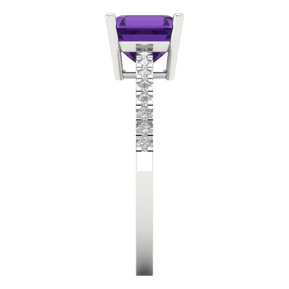 2.7 cttw Natural Amethyst Solitaire with Zirconia Simulated Diamond Accents Engagement Ring - Solid White Gold (VVS1, Asscher Cut,6.5mm)