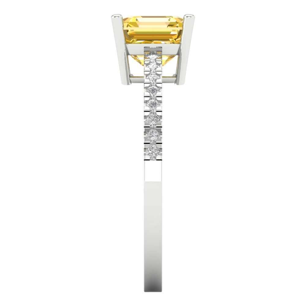 2.7 cttw Zirconia Simulated Yellow Diamond Solitaire with Zirconia Simulated Diamond Accents Engagement Ring - Solid White Gold (VVS1, Asscher Cut,6.5mm)