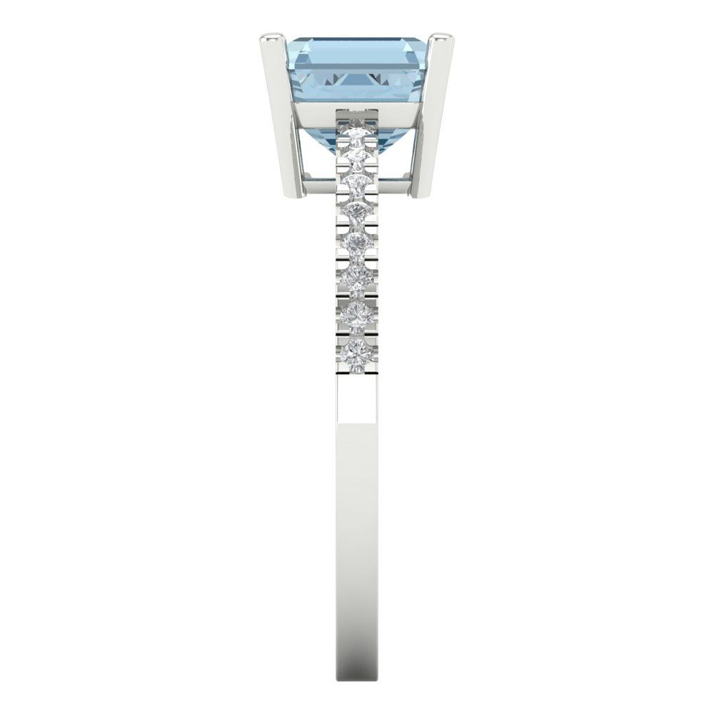 2.7 cttw Natural Swiss Blue Topaz Solitaire with Zirconia Simulated Diamond Accents Engagement Ring - Solid White Gold (VVS1, Asscher Cut,6.5mm)