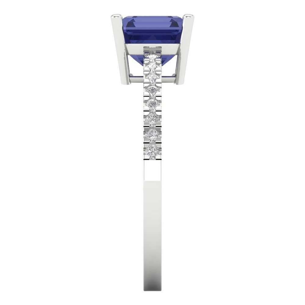 2.7 cttw Simulated Tanzanite Solitaire with Zirconia Simulated Diamond Accents Engagement Ring - Solid White Gold (VVS1, Asscher Cut,6.5mm)