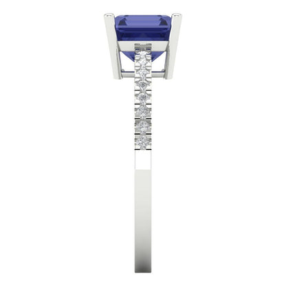 2.7 cttw Simulated Tanzanite Solitaire with Zirconia Simulated Diamond Accents Engagement Ring - Solid White Gold (VVS1, Asscher Cut,6.5mm)