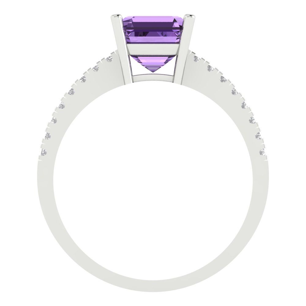 2.7 cttw Simulated Alexandrite Solitaire with Zirconia Simulated Diamond Accents Engagement Ring - Solid White Gold (VVS1, Asscher Cut,6.5mm)