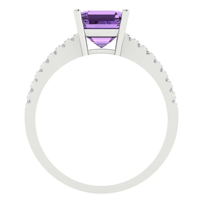 2.7 cttw Simulated Alexandrite Solitaire with Zirconia Simulated Diamond Accents Engagement Ring - Solid White Gold (VVS1, Asscher Cut,6.5mm)