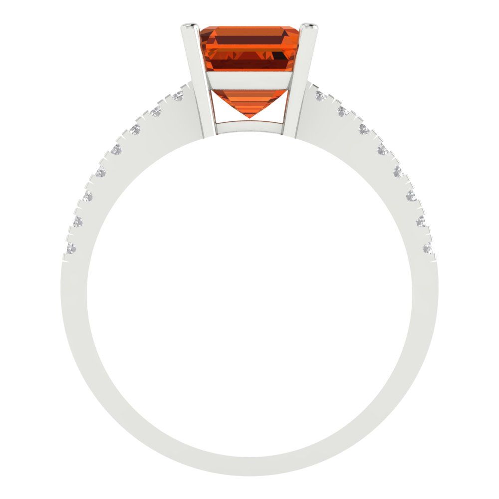 2.7 cttw Zirconia Simulated Red Diamond Solitaire with Zirconia Simulated Diamond Accents Engagement Ring - Solid White Gold (VVS1, Asscher Cut,6.5mm)