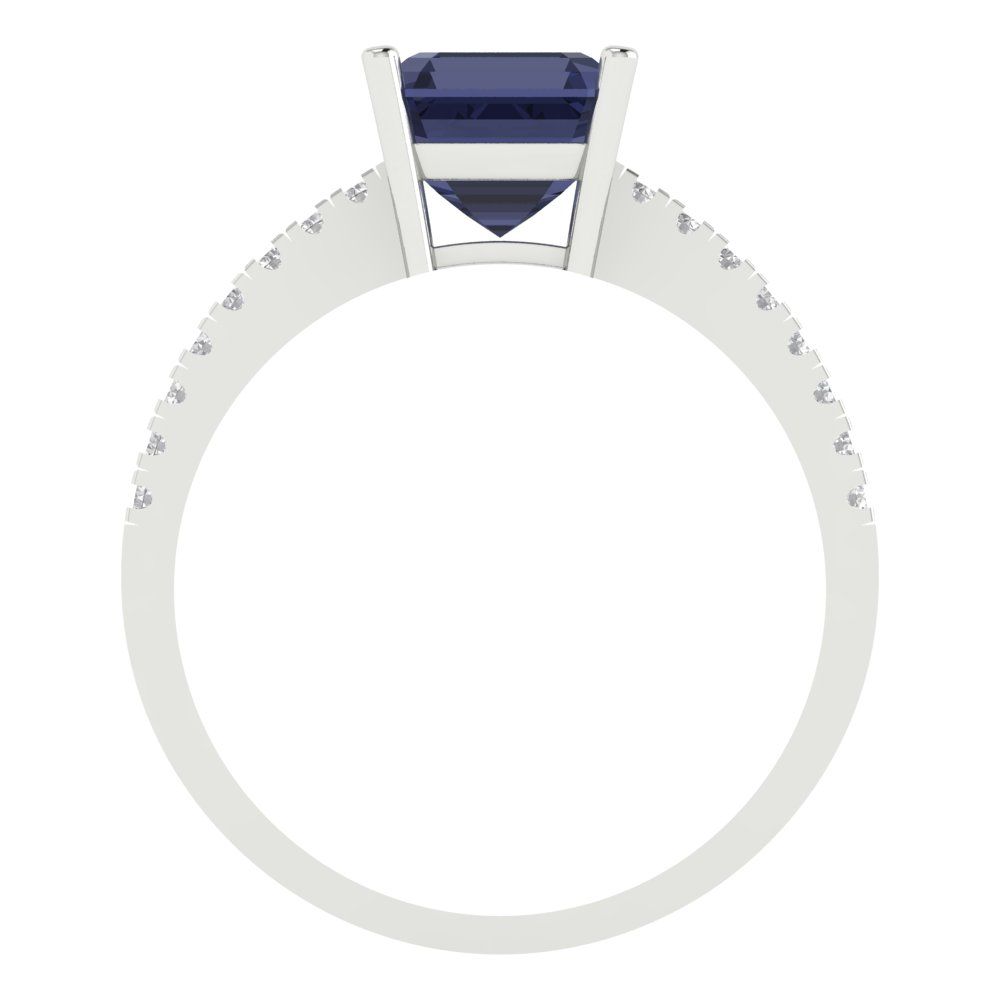 2.7 cttw Simulated Blue Sapphire Solitaire with Zirconia Simulated Diamond Accents Engagement Ring - Solid White Gold (VVS1, Asscher Cut,6.5mm)