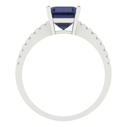 2.7 cttw Simulated Blue Sapphire Solitaire with Zirconia Simulated Diamond Accents Engagement Ring - Solid White Gold (VVS1, Asscher Cut,6.5mm)