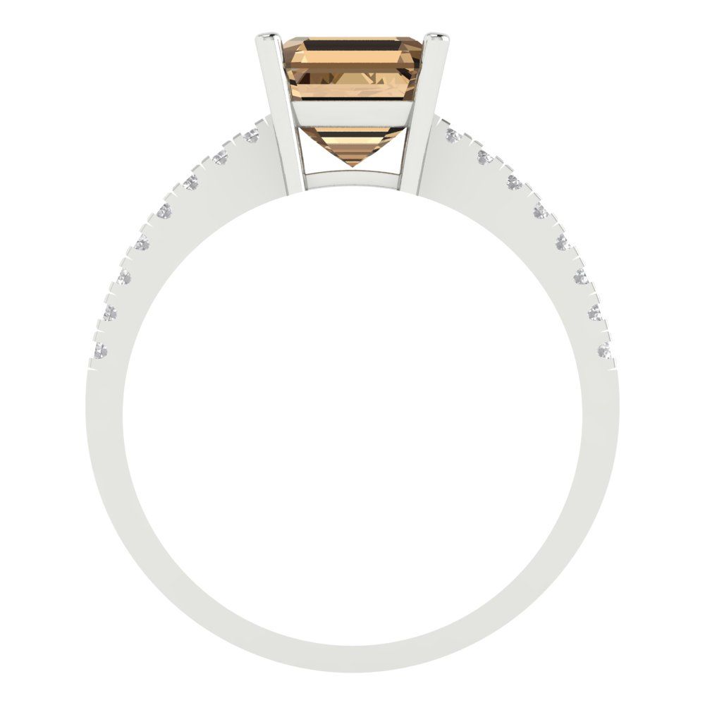 2.7 cttw Zirconia Simulated Champagne Diamond Solitaire with Zirconia Simulated Diamond Accents Engagement Ring - Solid White Gold (VVS1, Asscher Cut,6.5mm)