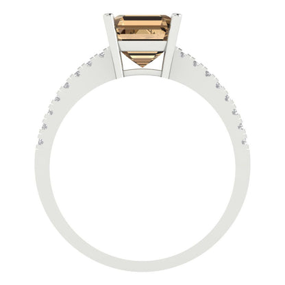 2.7 cttw Zirconia Simulated Champagne Diamond Solitaire with Zirconia Simulated Diamond Accents Engagement Ring - Solid White Gold (VVS1, Asscher Cut,6.5mm)